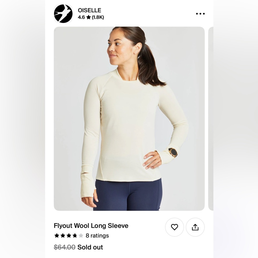 Oiselle Wool Flyout long sleeve with Watch Window NWT